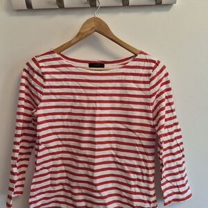 J. Crew Red & White Striped Cotton Boatneck Top